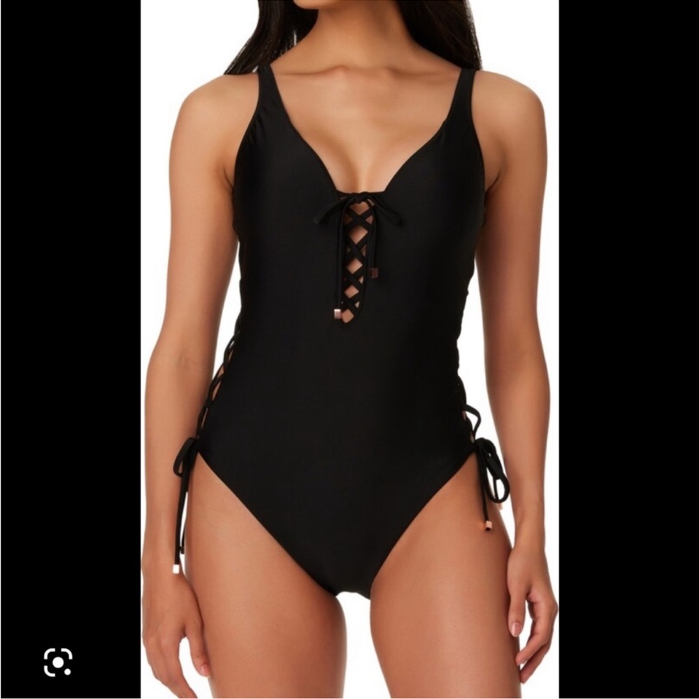 New Bar III Summer Solids Lace-Up One-Piece Swimsuit